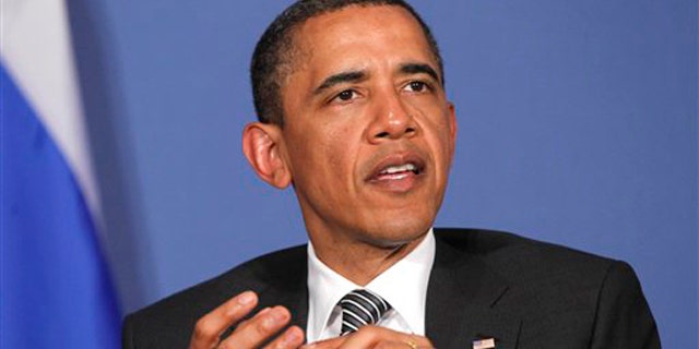 President Obama makes a statement to reporters during his meeting with Russia's President Dmitry Medvedev on the sidelines of the G-8 summit in Deauville, France, May 26.