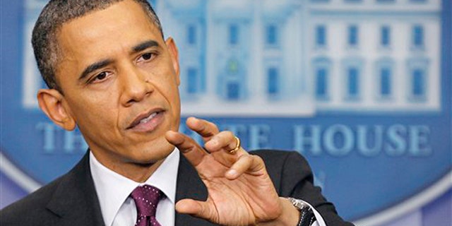 March 6, 2012: President Obama gestures during a news conference in the James Brady Press Briefing Room of the White House.