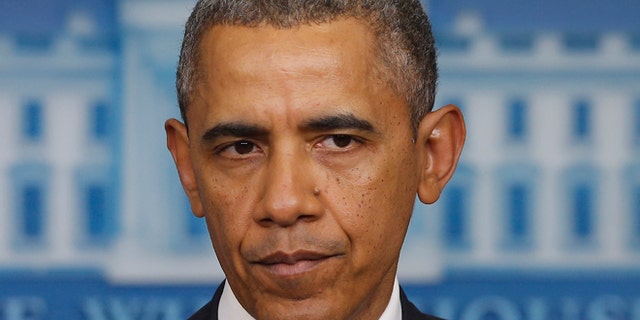 Feb. 28, 2014: President Barack Obama speaks about Ukraine in the James Brady Press Briefing Room at the White House in Washington.