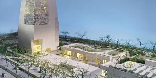 An impression of the Obama Presidential Center's main buildings.