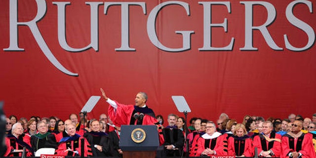 President Barack Obama delivers a commencement address at Rutgers University Sunday, May 15, 2016 in Piscataway, N.J. (AP Photo/Mel Evans)