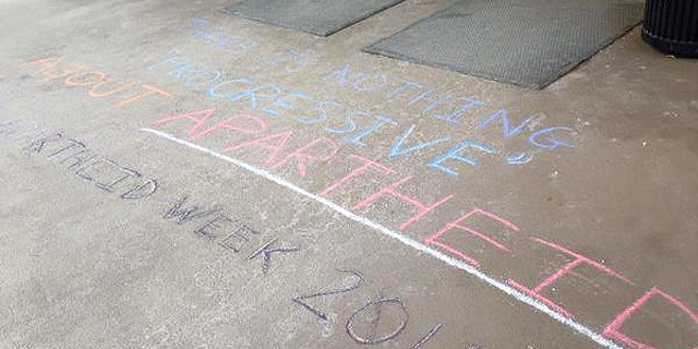 Chalk graffiti was also used during what was dubbed "Apartheid Week" by BDS activists.