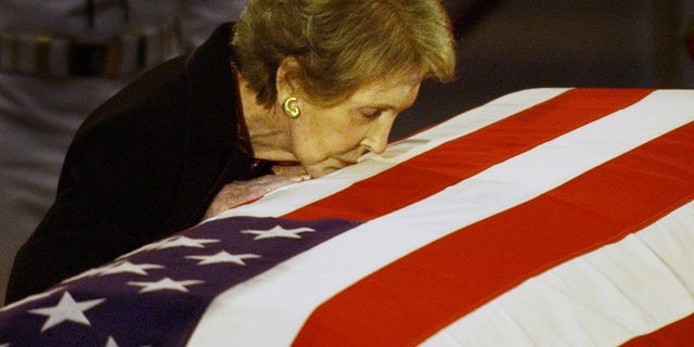 In June 2004, Nancy Reagan kissed the casket of her husband, former President Ronald Reagan.