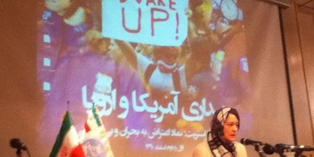 Fordham University professor Heather Gautney speaks at an Occupy Wall Street conference in Tehran last week.