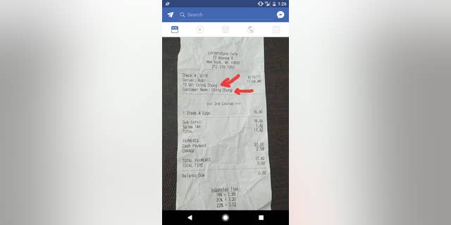 An Asian patron at the Cornerstone Cafe said a server wrote "Ching Chong" on her receipt.