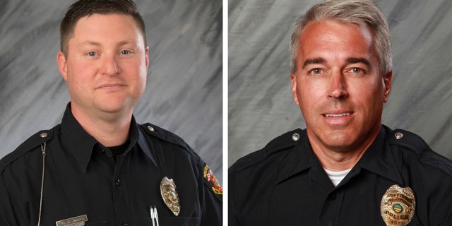 Officers Eric Joering, 39, left, and Anthony Morelli, 54, were fatally shot while responding to a hang-up 9-1-1 call on Saturday, Feb. 10, 2018.