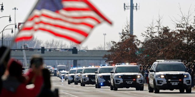The Police escort of Westerville Police officers Morelli and Joering after they were killed earlier this month.