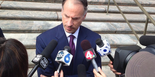April 17, 2015: Sam Shamansky, defense attorney for accused terrorist Abdirahman Sheik Mohamud, answers questions after Mohamud entered not guilty pleas in federal court to charges of supporting terrorism, supporting a terrorist group and making a false statement involving international terrorism in Columbus, Ohio.