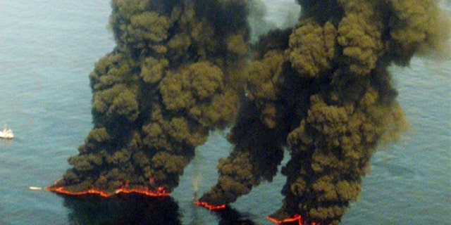 May 2010 FILE: An aerial view of oil being burned from the Deepwater Horizon incident.