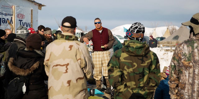 Dec. 3, 2016: A group of veterans attend a briefing at the Oceti Sakowin camp where people have gathered to protest the Dakota Access oil pipeline in Cannon Ball, N.D.