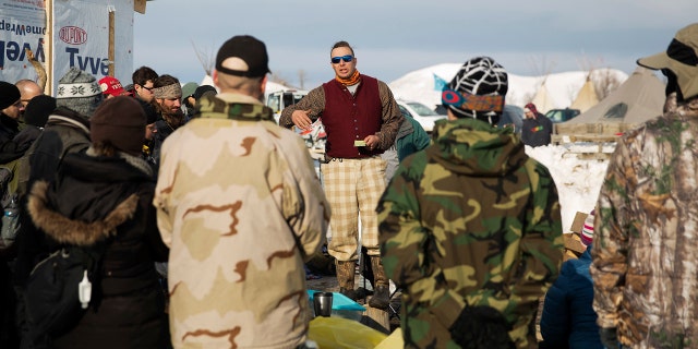Dec. 3, 2016: A group of veterans attend a briefing at the Oceti Sakowin camp where people have gathered to protest the Dakota Access oil pipeline in Cannon Ball, N.D.