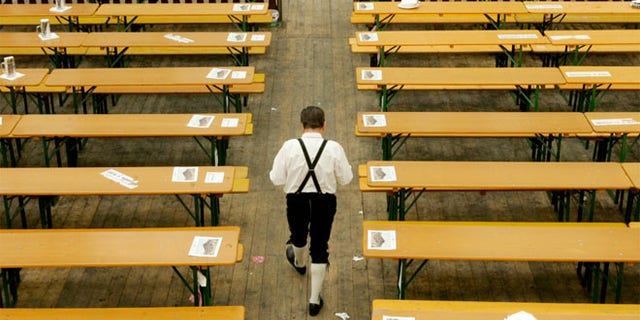 A Munich beer hall before the start of Oktoberfest.