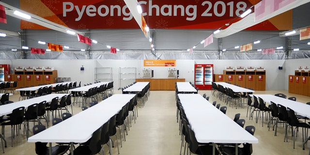 A general view shows a dining hall at the Gangneung Olympic Village in Gangneung, South Korea