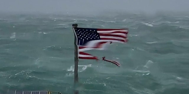 The Frying Pan Tower American Flag was shredded by Hurricane Florence as it approached North Carolina