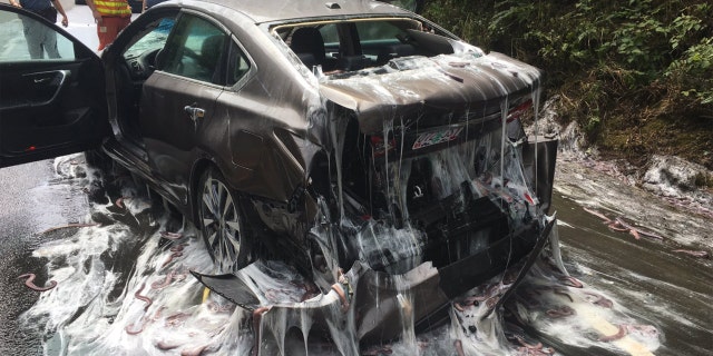 A truck made a slippery mess on an Oregon highway.
