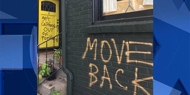 A California couple turned Portlanders said their home and car were spray-painted hours after a road rage incident.