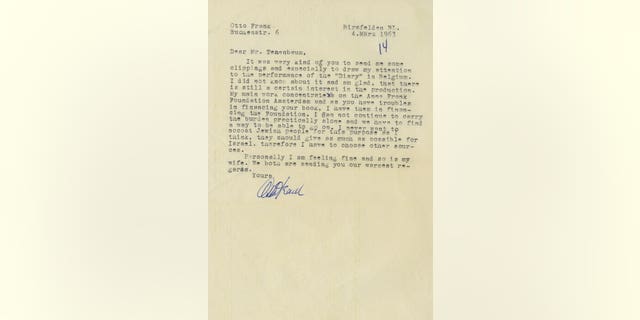 One of Otto Frank's letters on preserving his daughter's legacy.