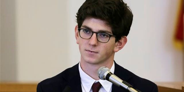 In this Aug. 26, 2015, file photo, former St. Paul's School student Owen Labrie testifies in his trial at Merrimack Superior Court in Concord, N.H. (AP Photo/Charles Krupa, Pool, File)