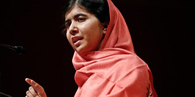 Sept. 27, 2013: Malala Yousafzai addresses students and faculty after receiving the 2013 Peter J. Gomes Humanitarian Award at Harvard University in Cambridge, Mass.