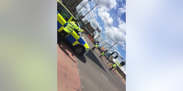 The scene at the Manchester Arena after a deadly explosion during the Ariana Grande concert.
