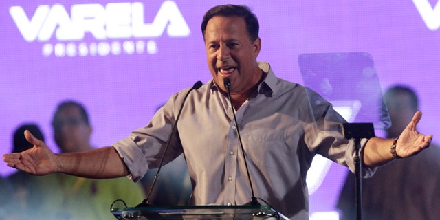 April 27, 2014: Juan Carlos Varela, presidential candidate for the Panamenista Party, delivers a speech during his closing campaign rally in Panama City.