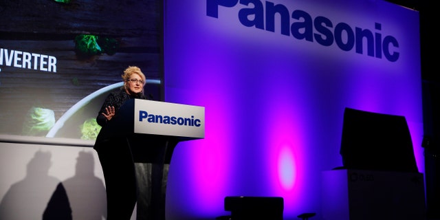 Julie Bauer, president of Panasonic Consumer Electronics Company and CMO of Panasonic Corporation of North America, speaks during a Panasonic news conference at CES Press Day at CES International, Tuesday, Jan. 5, 2016, in Las Vegas. (AP Photo/John Locher)