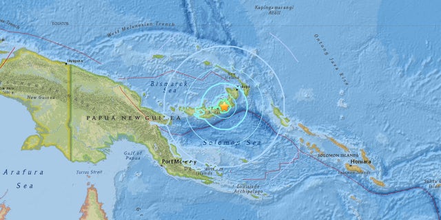 The location of a 6.6 magnitude earthquake in Papua New Guinea on Monday.
