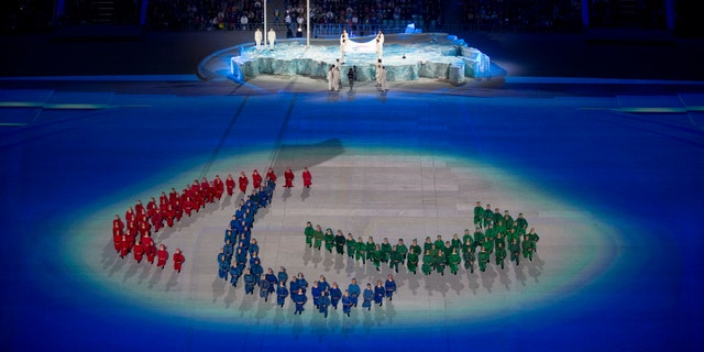 March 7, 2014: Actors perform at the Fisht Olympic stadium during the opening ceremony of the 2014 Winter Paralympics in Sochi, Russia. (AP/Pavel Golovkin)