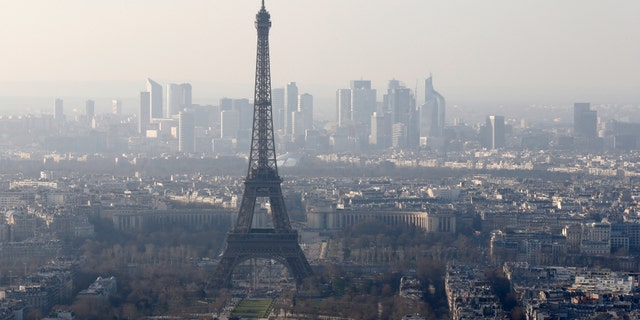 March 10, 2014: A general view of the Eiffel tower and La Defense business district skyline in the background as warm and sunny weather continues in France.