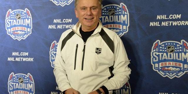Jan 25, 2014. Pat Sajak arrives on the red carpet for the Stadium Series hockey game between the Anaheim Ducks and the Los Angeles Kings at Dodger Stadium.