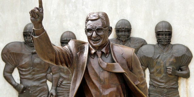 FILE - The statue of former Penn State University head football coach Joe Paterno stands outside Beaver Stadium in State College, Pa., in this July 13, 2012 file photo.