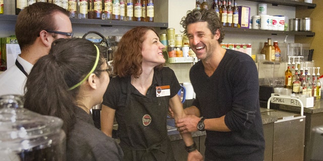 Jan. 4, 2013: Patrick Dempsey meets the staff at the Tully's Coffee in Seattle.