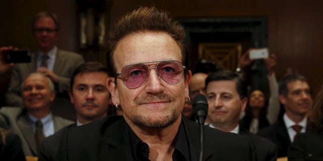 U2 lead singer Bono attends a Senate subcommittee hearing on Capitol Hill. (Reuters)