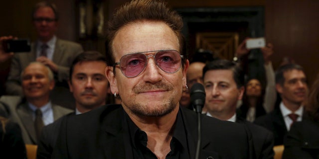 U2 lead singer Bono attends a Senate subcommittee hearing on Capitol Hill. (Reuters)