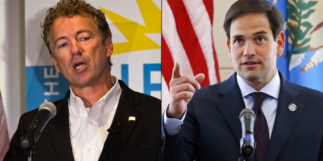 At left, Kentucky Sen. Rand Paul; at right, Florida Sen. Marco Rubio.