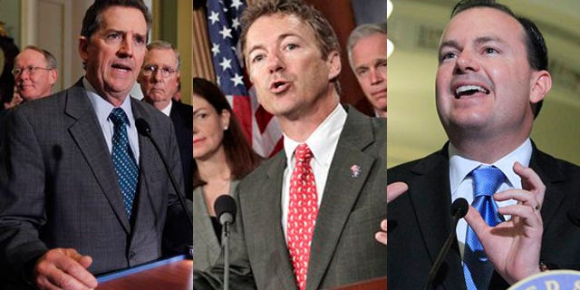 Shown here are Sens. Jim DeMint, left; Rand Paul, center; and Mike Lee.