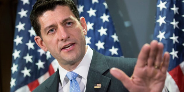 Feb 2., 2015: House Speaker Paul Ryan of Wis. takes questions from reporters at the Republican National Committee headquarters in Washington.