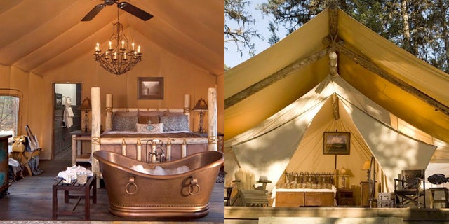 Paws Up's spacious canvas tents boast king-size beds, robes and slippers and gourmet meals.