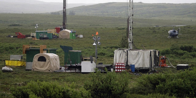 Workers with the Pebble Mine project test drill in the Bristol Bay region near the village of Iliamma.