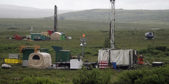 Workers with the Pebble Mine project test drill in the Bristol Bay region near the village of Iliamma.