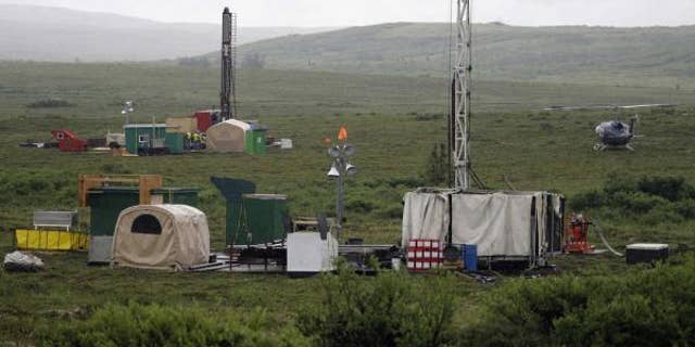 Workers with the Pebble Mine project test drill in the Bristol Bay region near the village of Iliamma.