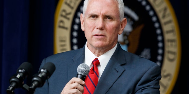 FILE- In this April 4, 2017, file photo, Vice President Mike Pence speaks during a town hall with business leaders in the South Court Auditorium on the White House complex in Washington. Pence is set to arrive Sunday, April 16, in South Korea as President Donald Trump vows that North Korea Kim Jong Un's government is a "problem" that will be "taken care of." (AP Photo/Evan Vucci, File)