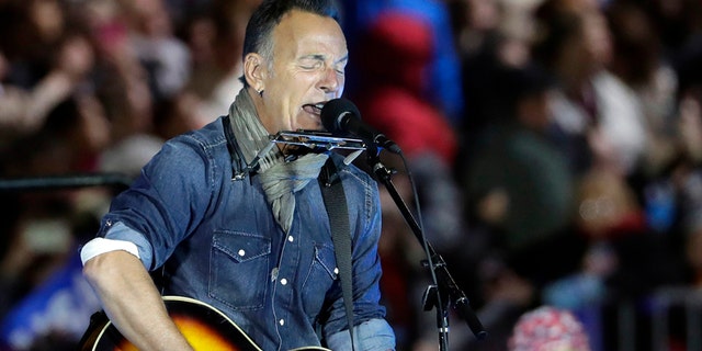 In this Nov. 7, 2016, file photo Bruce Springsteen performs during a Hillary Clinton campaign event at Independence Mall in Philadelphia.