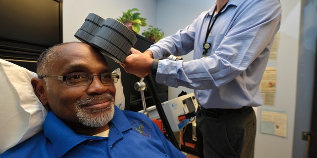 Percy Jones receives rTMS therapy to help treat his depression.