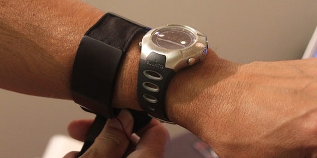 A makeshift armband will one day become a wrist strap that could power this watch.