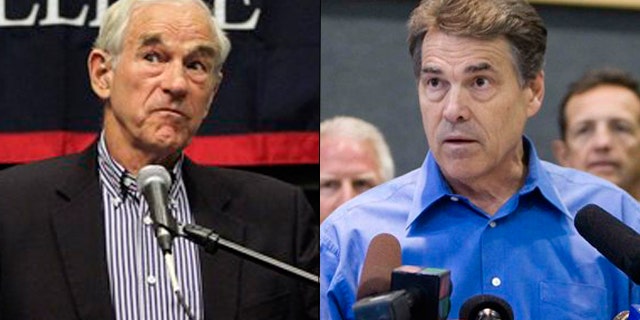 Shown here are Texas Rep. Ron Paul, left, and Texas Gov. Rick Perry.