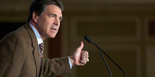 Texas Gov. Rick Perry speaks to members of the South Carolina GOP during a lunch in Columbia, S.C., Aug. 19.