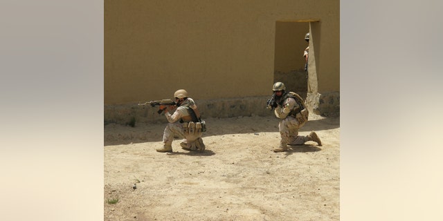 FILE: Afghan Ministry of Interior Security Forces are surveying the scene during a training exercise for military officials just outside of Kabul.