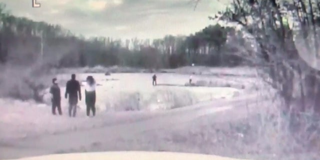 Four people, including a police officer, were rescued from the water at Glenridge Park in Hyattsville, Md. after falling through the ice on a lake.