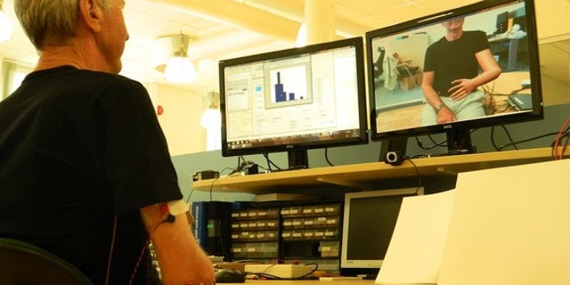 In the augmented reality environment, the patient can see himself with a superimposed virtual arm, which is controlled by muscle signals from his arm stump.